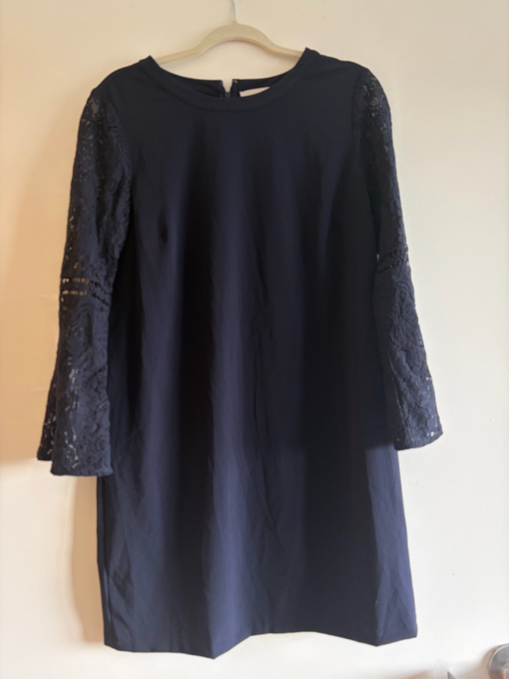 LOFT Navy Lace-Sleeve Shift Dress - Picture 3 of 7